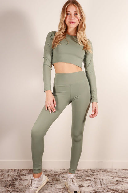 Long Sleeve Crop Top & High Waist Leggings Activewear Set (CAPELLA) - Néctar